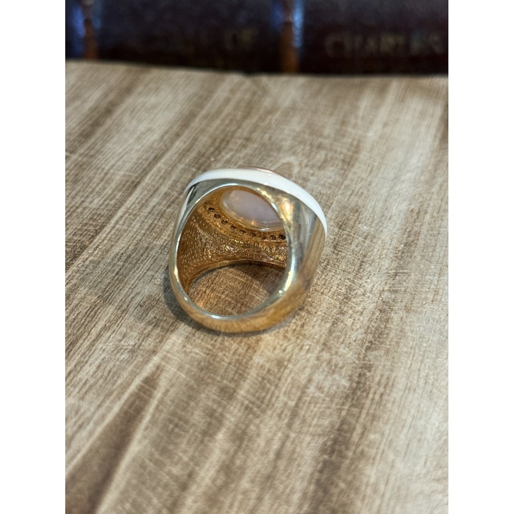 Statement Moonstone Style Cabochon Ring White Ena… - image 2